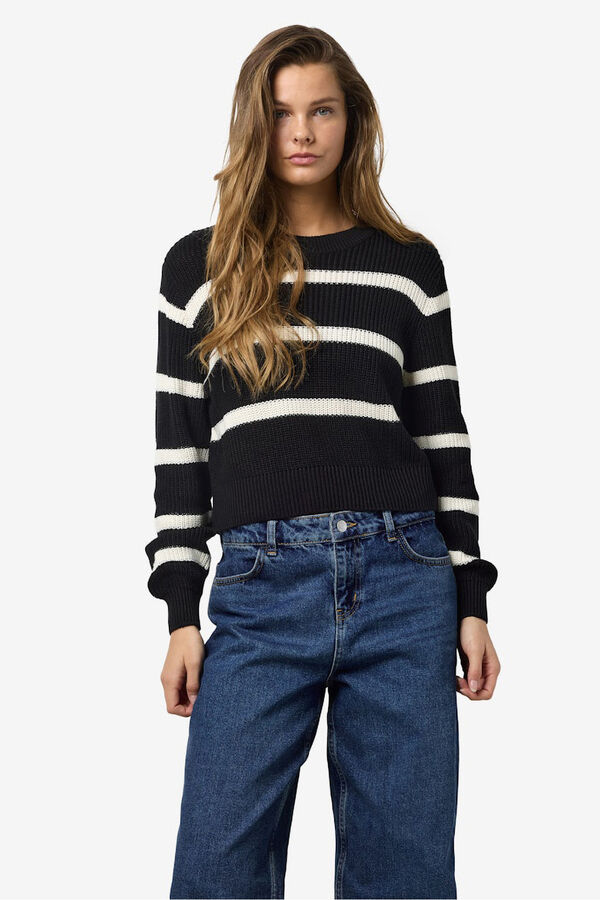 Noisy May camisola básico riscas com gola redonda preto