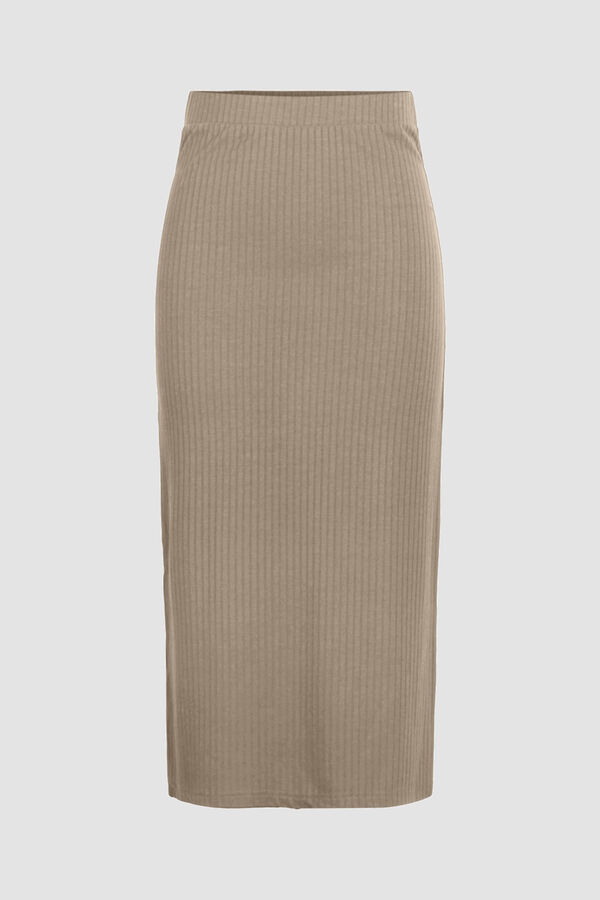 Springfield Jersey-knit midi skirt with elasticated waistband and side slit. brown