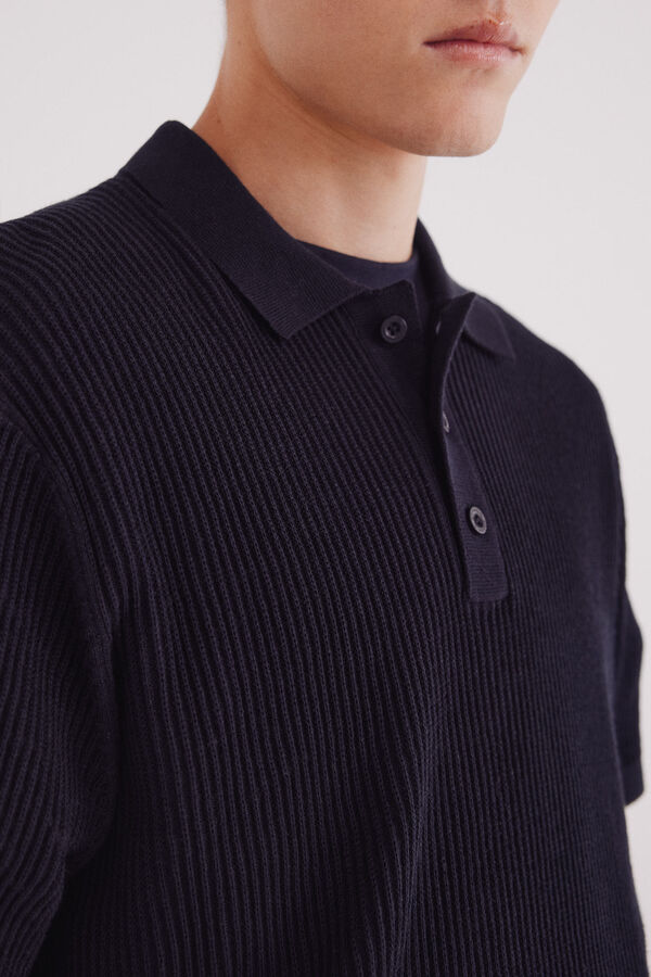 Springfield short sleeve jersey with polo shirt neck structure blue