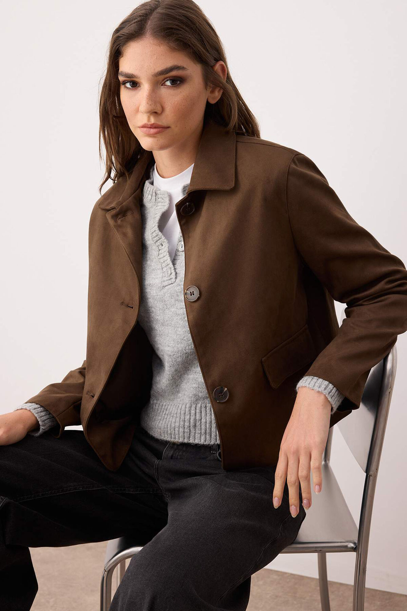 Trendyol Casaco com efeito camur&ccedil;a