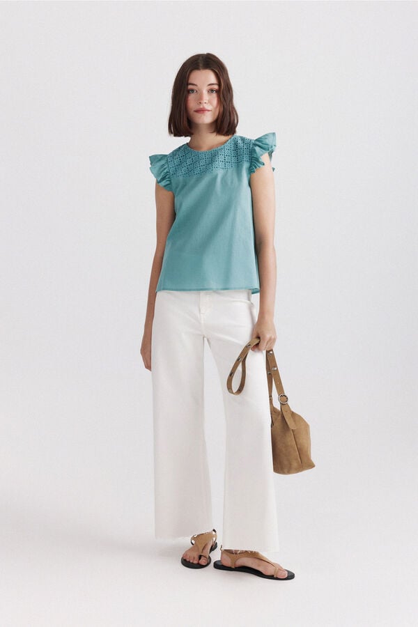 Springfield Crochet ruffle blouse green