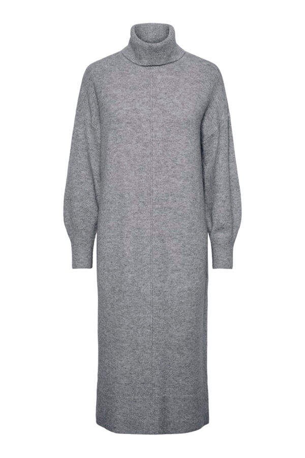 Pieces Vestido midi de malha com gola alta cinzento