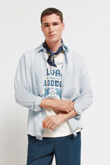 Springfield End-on-end linen viscose shirt blue