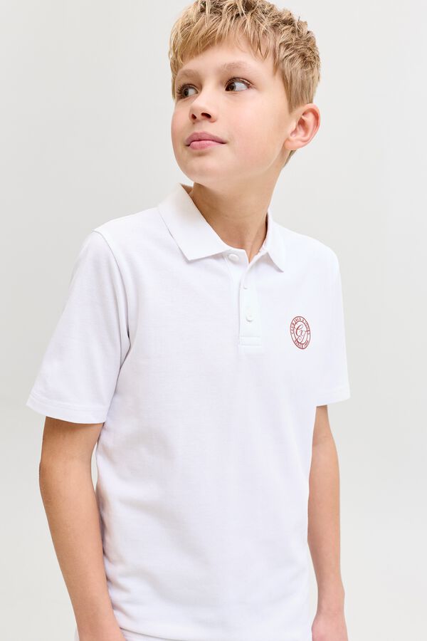 Jack & Jones Junior Plain cotton regular fit polo shirt white