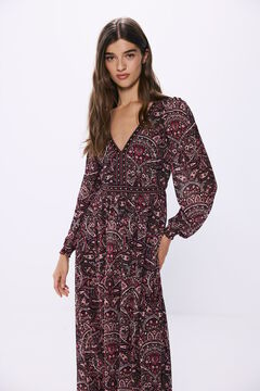 Springfield Combined print midi dress with borders black