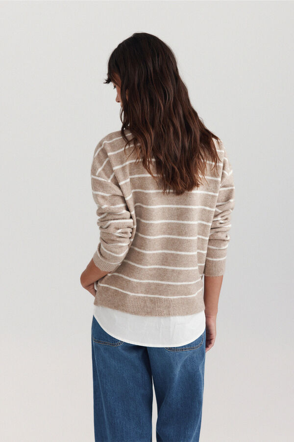 Springfield Shirt-style mixed fabric jumper nude