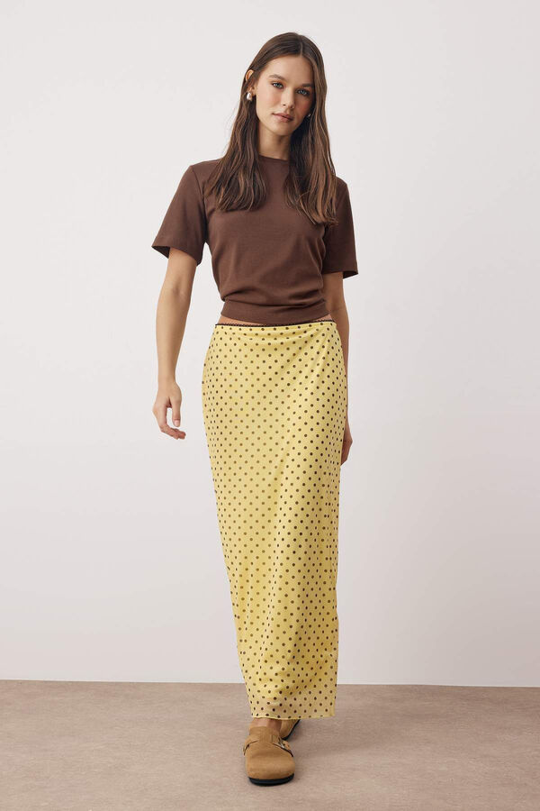Trendyol Polka-dot satin-finish long skirt printed