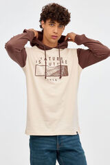 Inside Color Block Hood T-shirt Braon