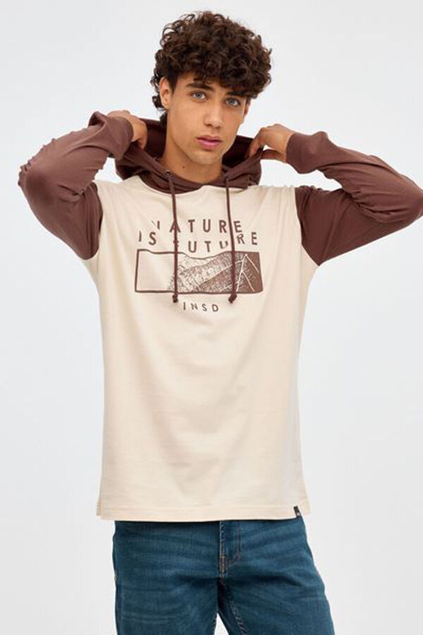 Inside Color Block Hood T-shirt Braon