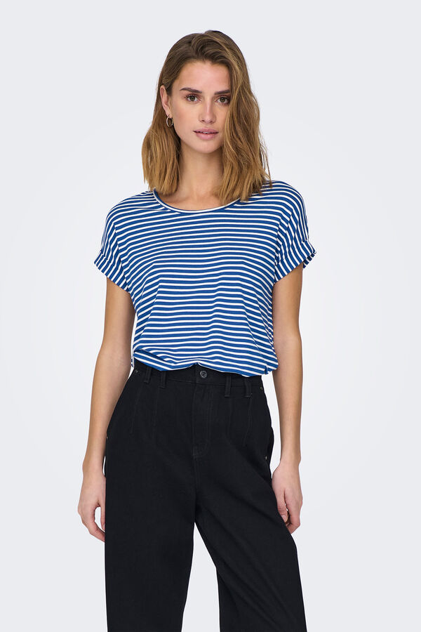 Springfield Striped short-sleeved round neck T-shirt plava