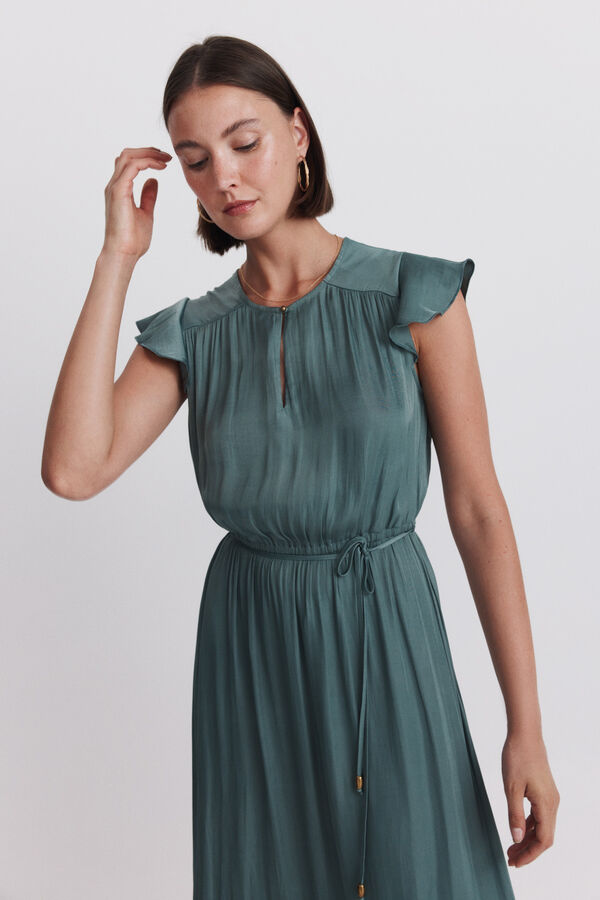 Springfield Fluid satin-finish long dress green