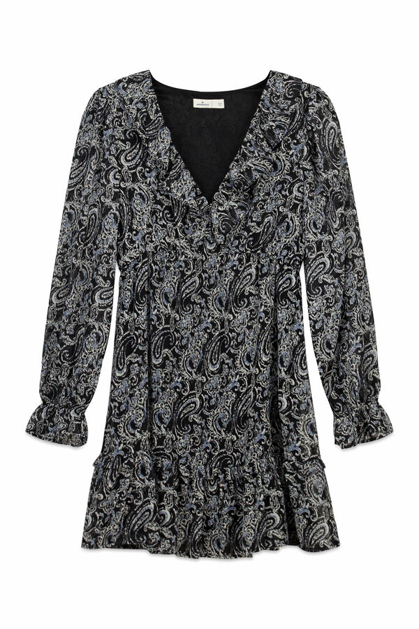 Springfield Print long sleeve short dress black