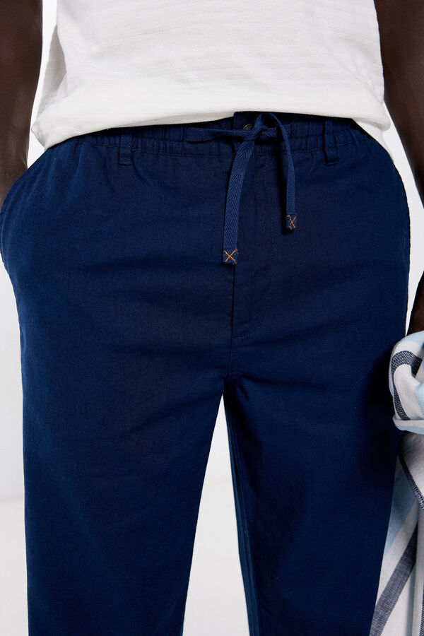 Springfield Pantalón lino slim fit azul oscuro