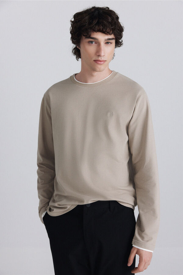 Springfield Melange double neck long sleeve T-shirt nude