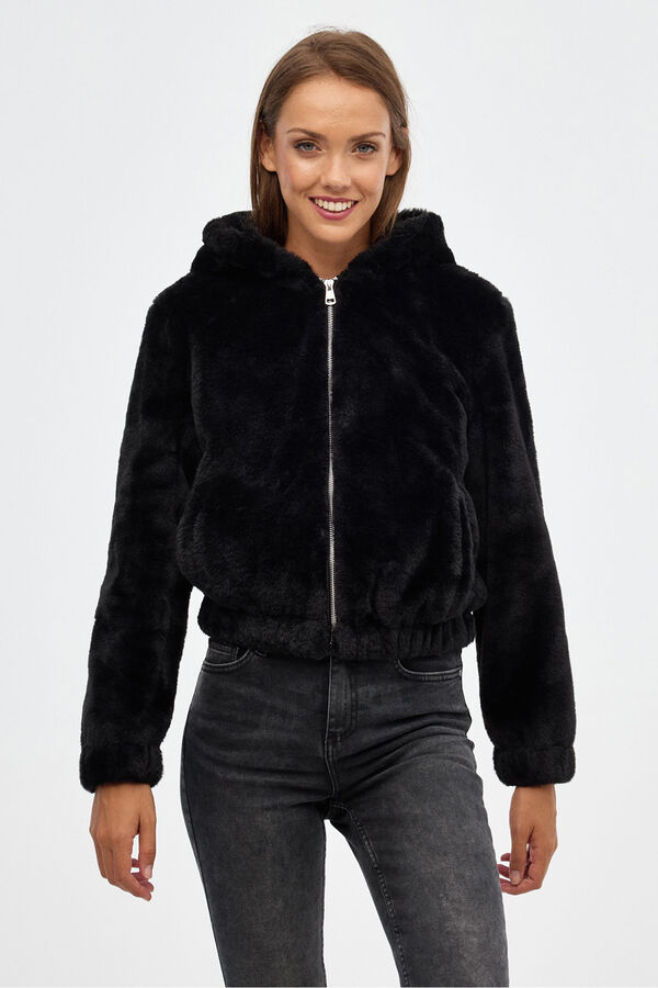 Inside Cazadora Pelo Con Capucha negro