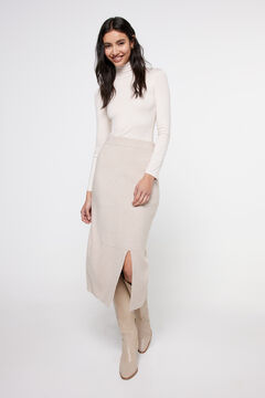 Springfield Knit midi skirt with front slit camel