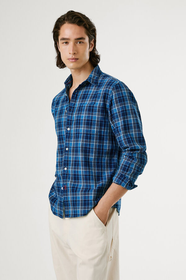 Pepe Jeans Camisa Popel&iacute;n Cuadros Fit Regular azul