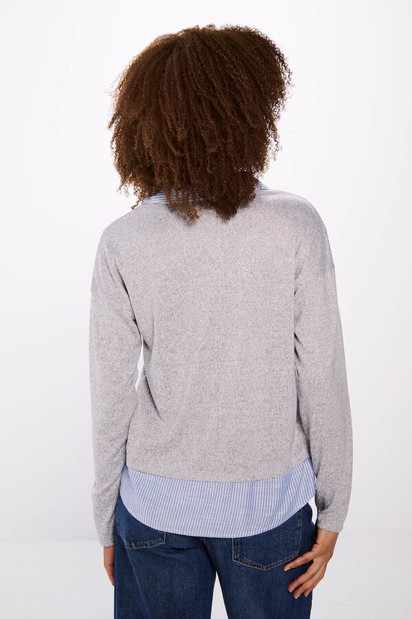 Springfield Camiseta cuello camisero combinada gris