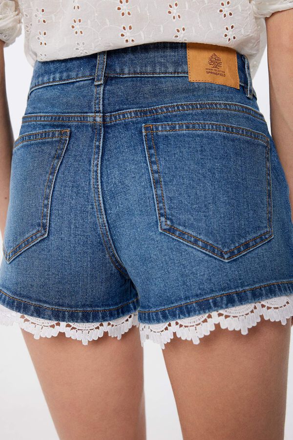 Springfield Denim shorts with lace steel blue