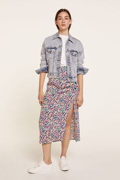 Springfield Printed Midi Skirt with Buttons blue