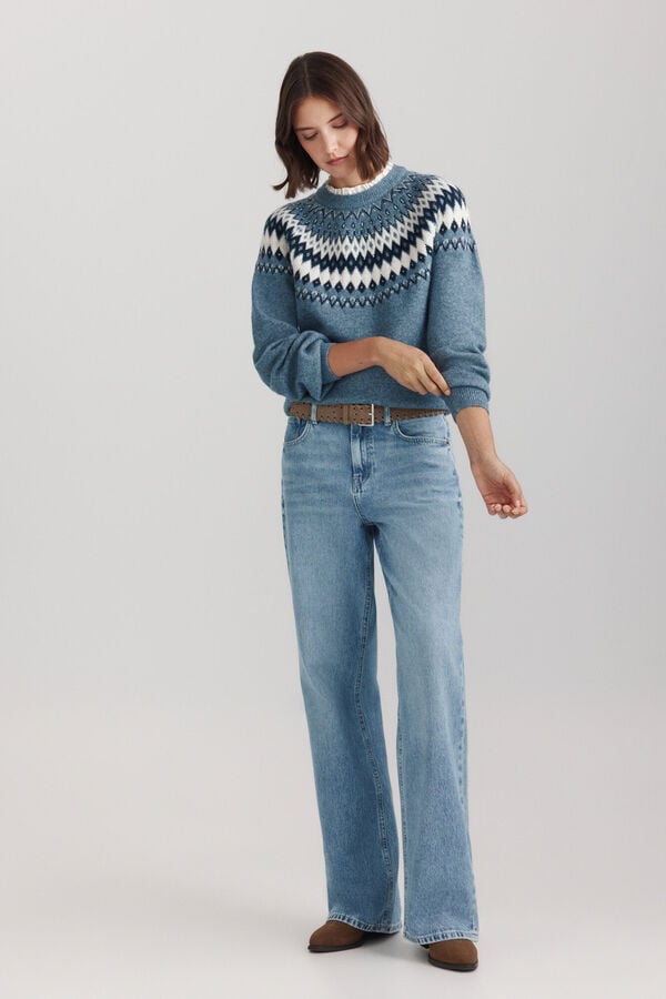 Springfield Jacquard shirt collar jumper blue