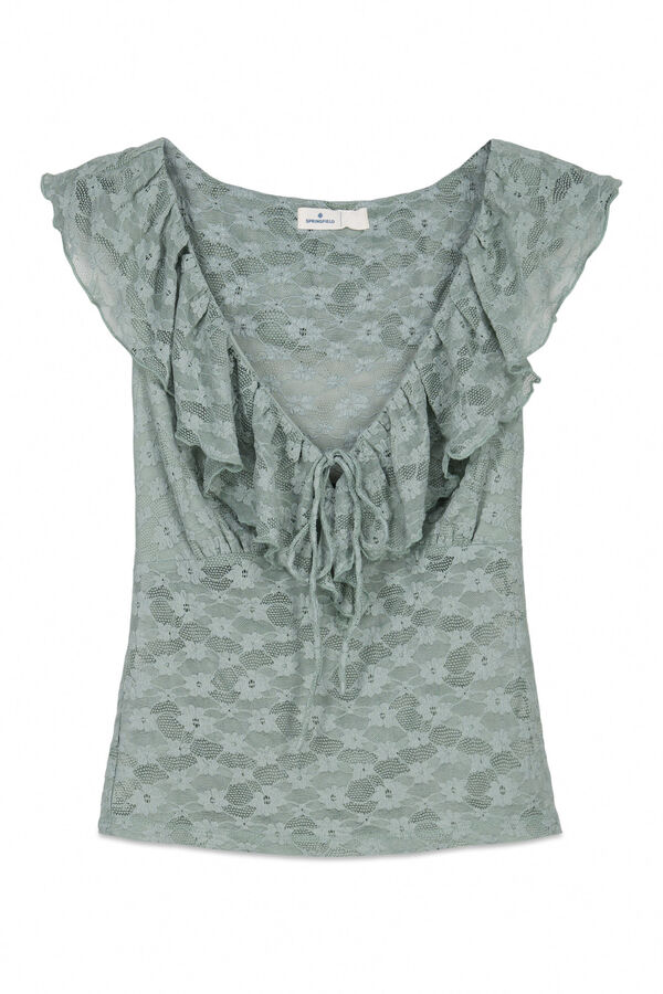 Springfield Lace ruffle top green