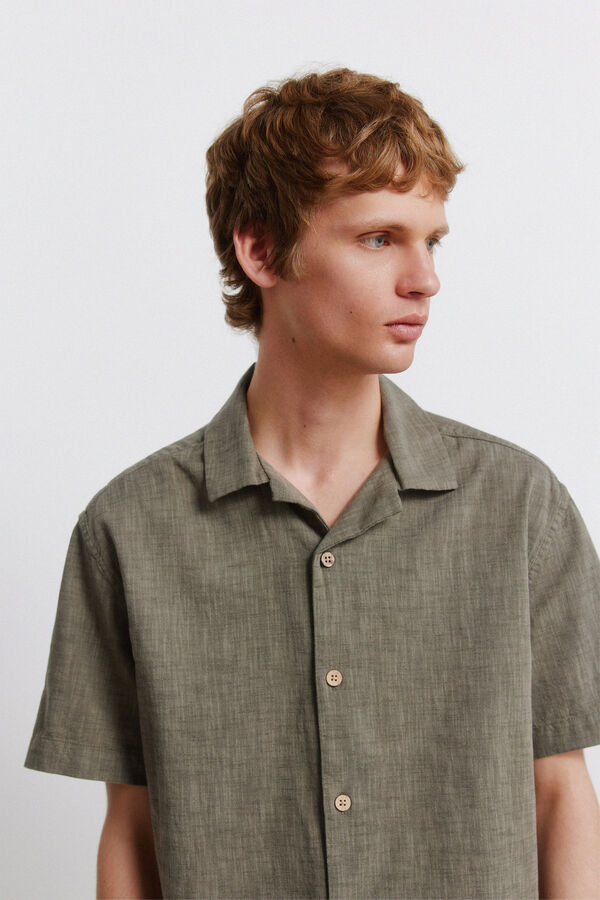Springfield Linen-look short sleeve bowling shirt printed