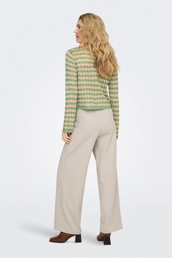 Only Wide-Leg-Hose mit Kn&ouml;pfen Beige