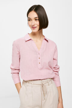 Springfield Linen/cotton half-placket shirt strawberry