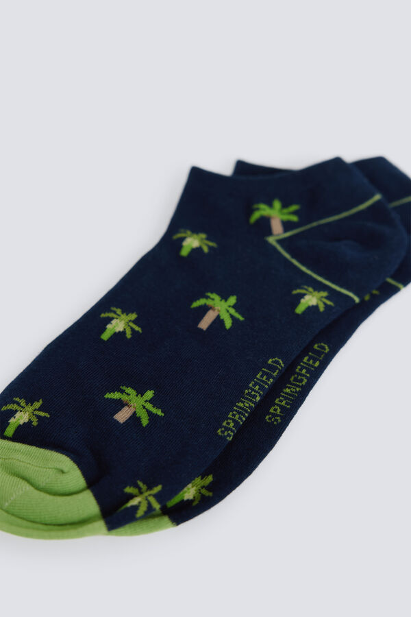 Springfield Palm print ankle sock blue