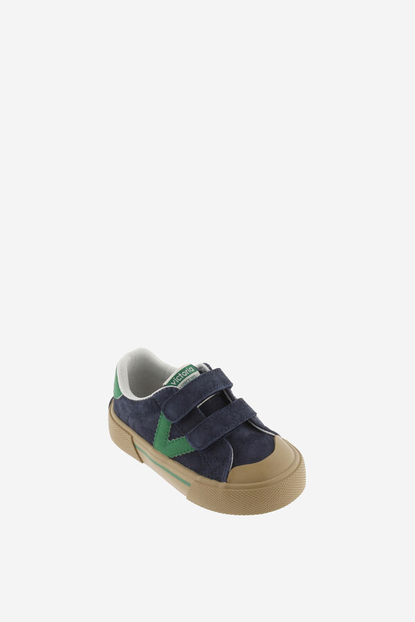 Victoria Kids Zapatillas deportivas de ni&ntilde;os de serraje con piezas de color en contraste y tiras adherentes azul