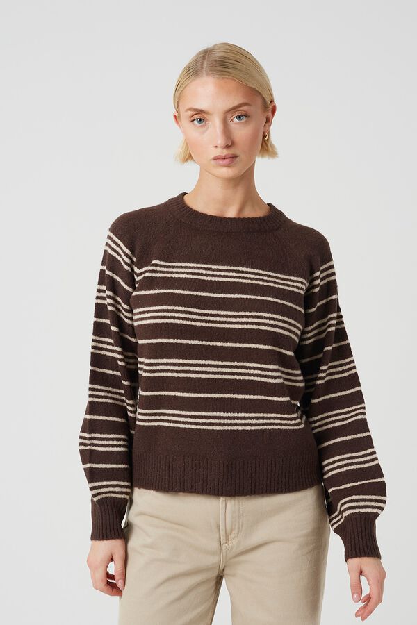 Brave Soul Striped round neck jumper brown