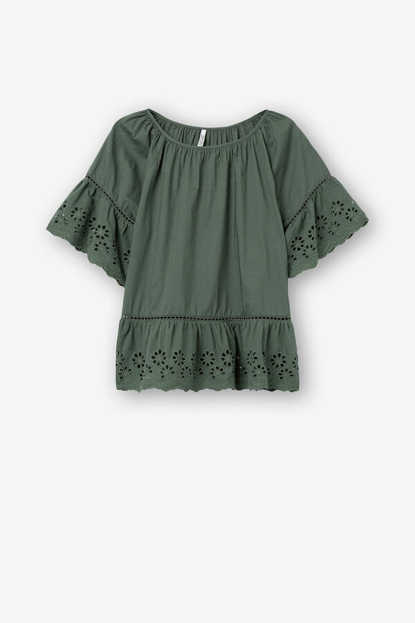 Springfield Floral embroidered blouse dark green