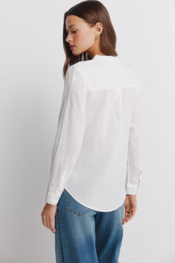 Springfield Linen long sleeve mandarin collar shirt brown