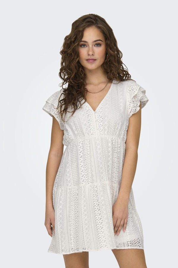 Springfield Short V-neck lace dress white