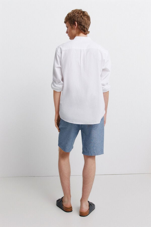 Springfield Bermuda en lin coupe slim confortable bleu