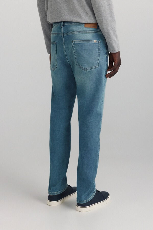 Springfield Mid-wash overdyed knit denim slim fit jeans blue
