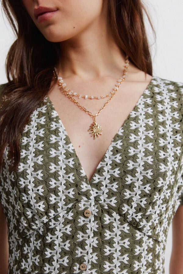 Springfield Embroidered midi dress printed