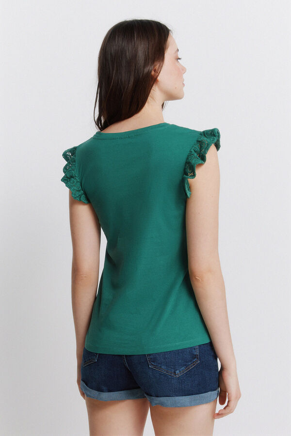 Springfield Embroidered Swiss ruffle T-shirt green