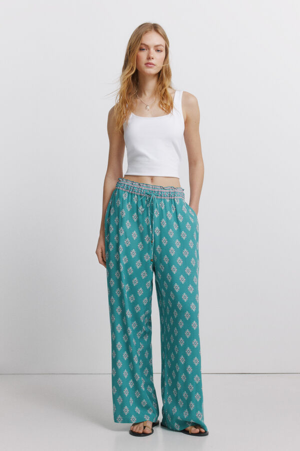 Springfield Printed rustic drawstring trousers green