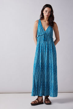 Springfield Midi haljina s uzorkom i vezicom s kićankama plava