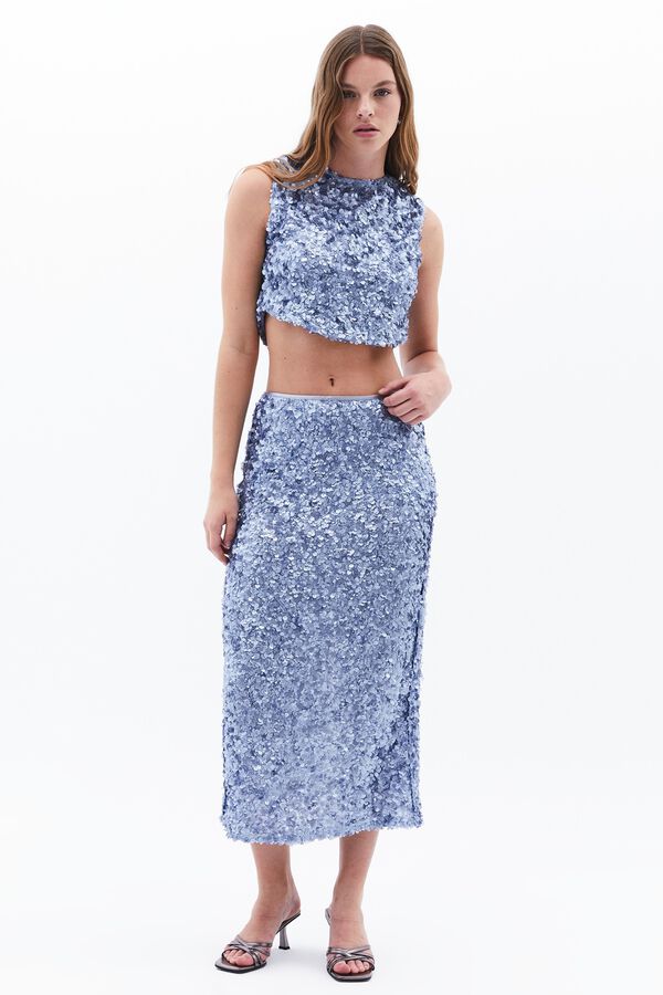 Oxxo Top crop de lentejuelas azul