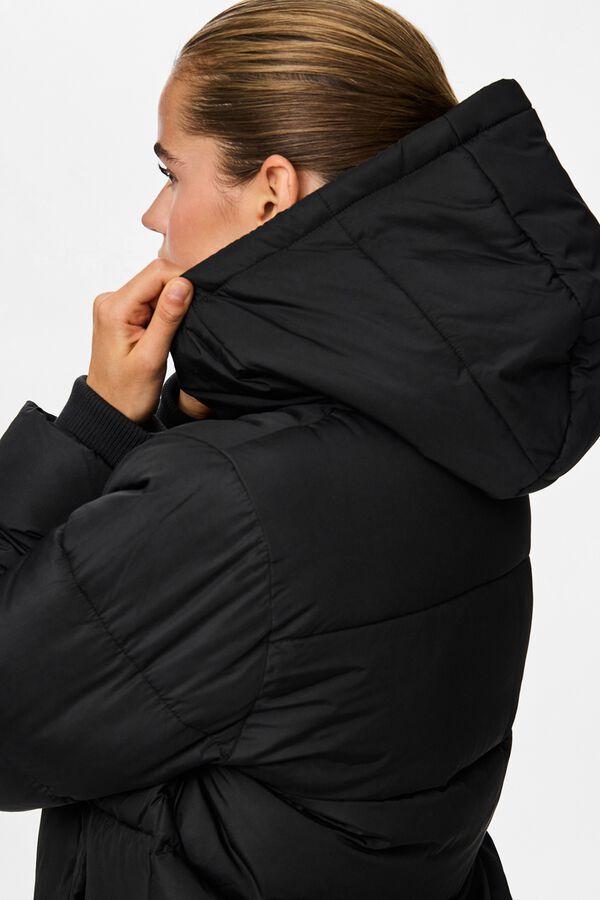 Pieces Puffer short coat with hood black