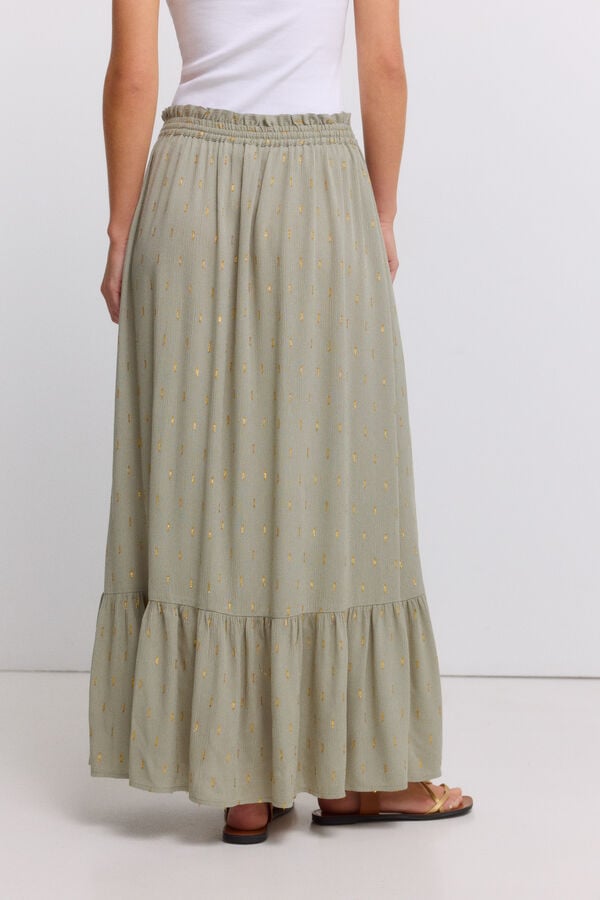 Springfield Lurex ruffle long skirt beige