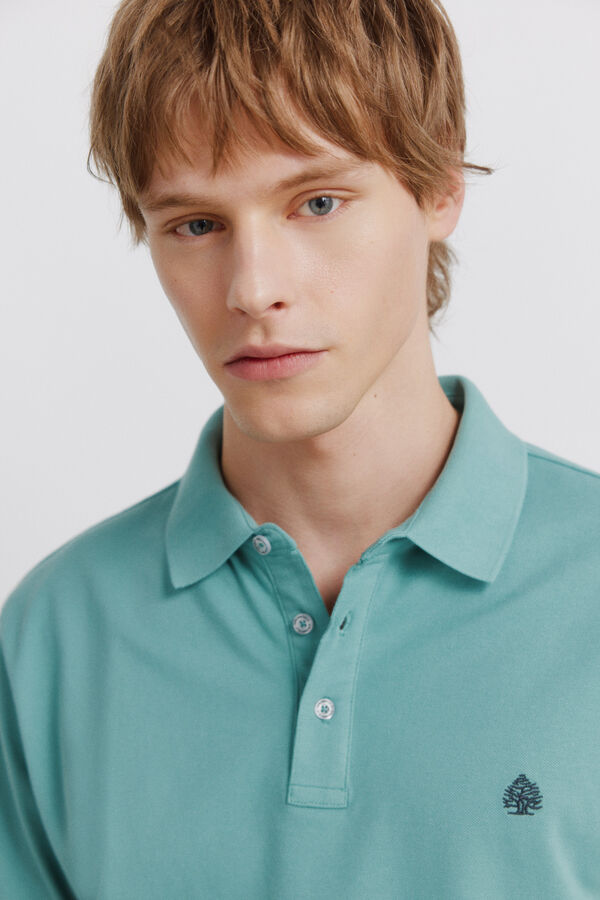 Springfield Piqu&eacute; contrast cuff slim fit polo shirt blue