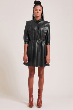 Springfield Buttoned faux leather dress fekete