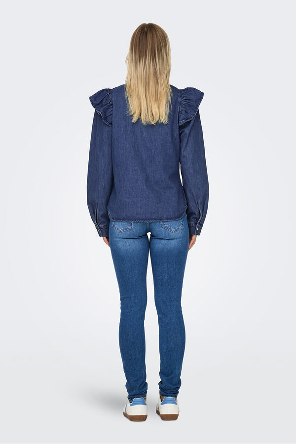 Only denim shirt with ruffle blue