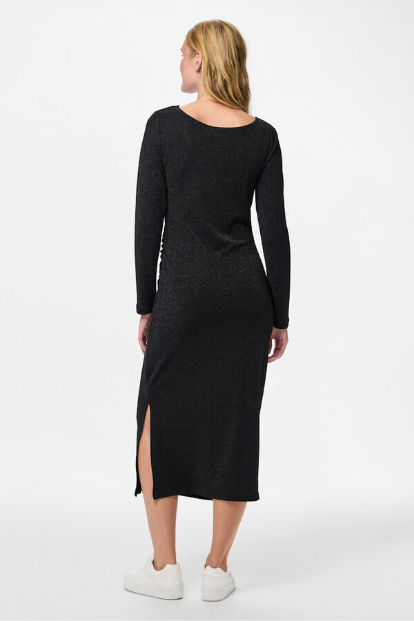 Pieces Vestido midi de lurex com quadris franzidos preto