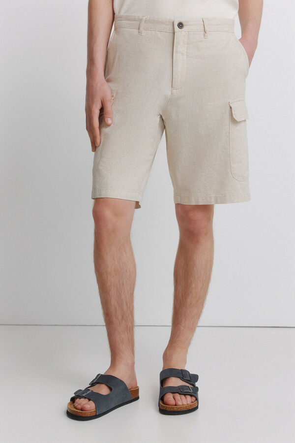 Springfield Bermuda cargo en lin confort fit blanc