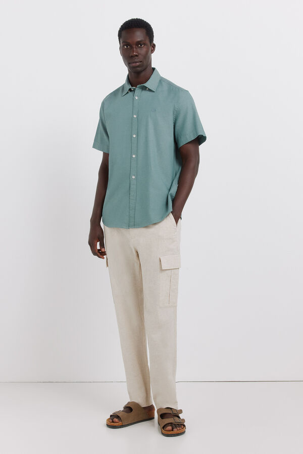 Springfield Two-tone structured short sleeve shirt blue